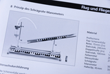 Das Bild zeigt ein Experimentieraufbau für einen Schrägrohr-Manometer, bestehend aus einer schrägen Platte, einem Messbehälter und einer Verbindungsschläuche. Es handelt sich um eine Anleitung zur Durchführung eines Experiments im Bereich der Physik und Fluiddynamik.