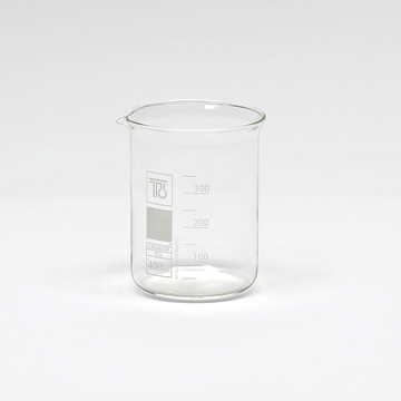 Auf dem Bild ist ein transparenter Becher (400 ml) aus Glas zu sehen, der mit einer Skala zum Abmessen von Flüssigkeiten versehen ist. Er eignet sich ideal für Experimente im Bildungsbereich und zeigt eine hochwertige Verarbeitung.