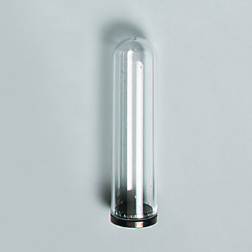 Das Bild zeigt ein transparenter Reagenzglas mit einer runden Basis. Es ist für den Einsatz in Experimenten und wissenschaftlichen Anwendungen konzipiert.
