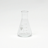Das Bild zeigt einen transparenten Erlenmeyerkolben mit einem Fassungsvermögen von 250 ml. Der Kolben ist mit einer graduellen Skala markiert, die das Messen von Flüssigkeiten erleichtert und ist ideal für den Einsatz im Bildungsbereich.