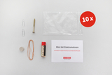 Das Bild zeigt ein Mini-Set für Elektromotoren, das verschiedene Materialien enthält, darunter eine Batterie, Draht, einen Magneten, eine Schraube und Büroklammern. Es ist für Experimentierzwecke im Bildungsbereich konzipiert und fördert das Verständnis für Elektrotechnik.